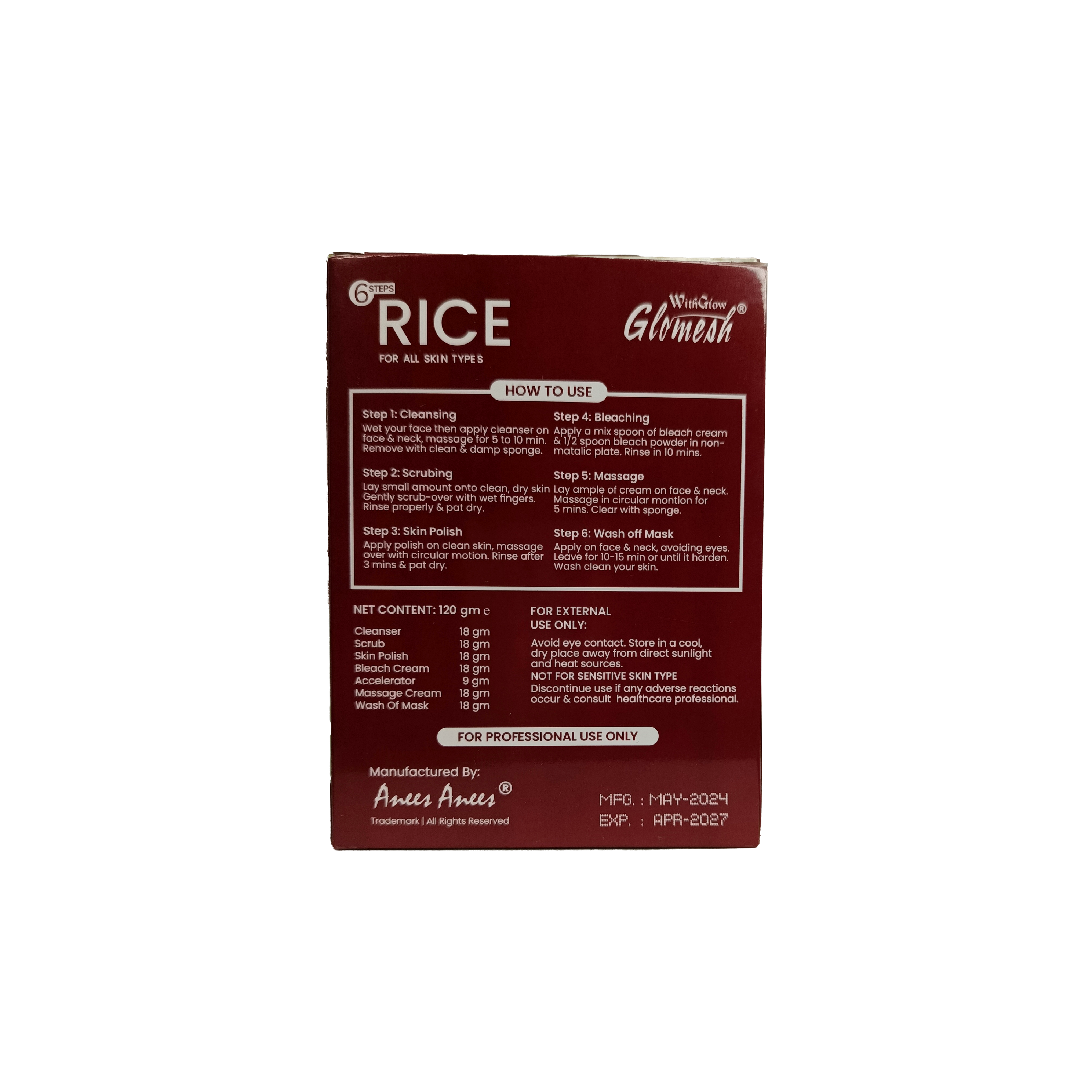 Glomesh Rice Facial Sachet Kit  6 in 1 - Glomesh