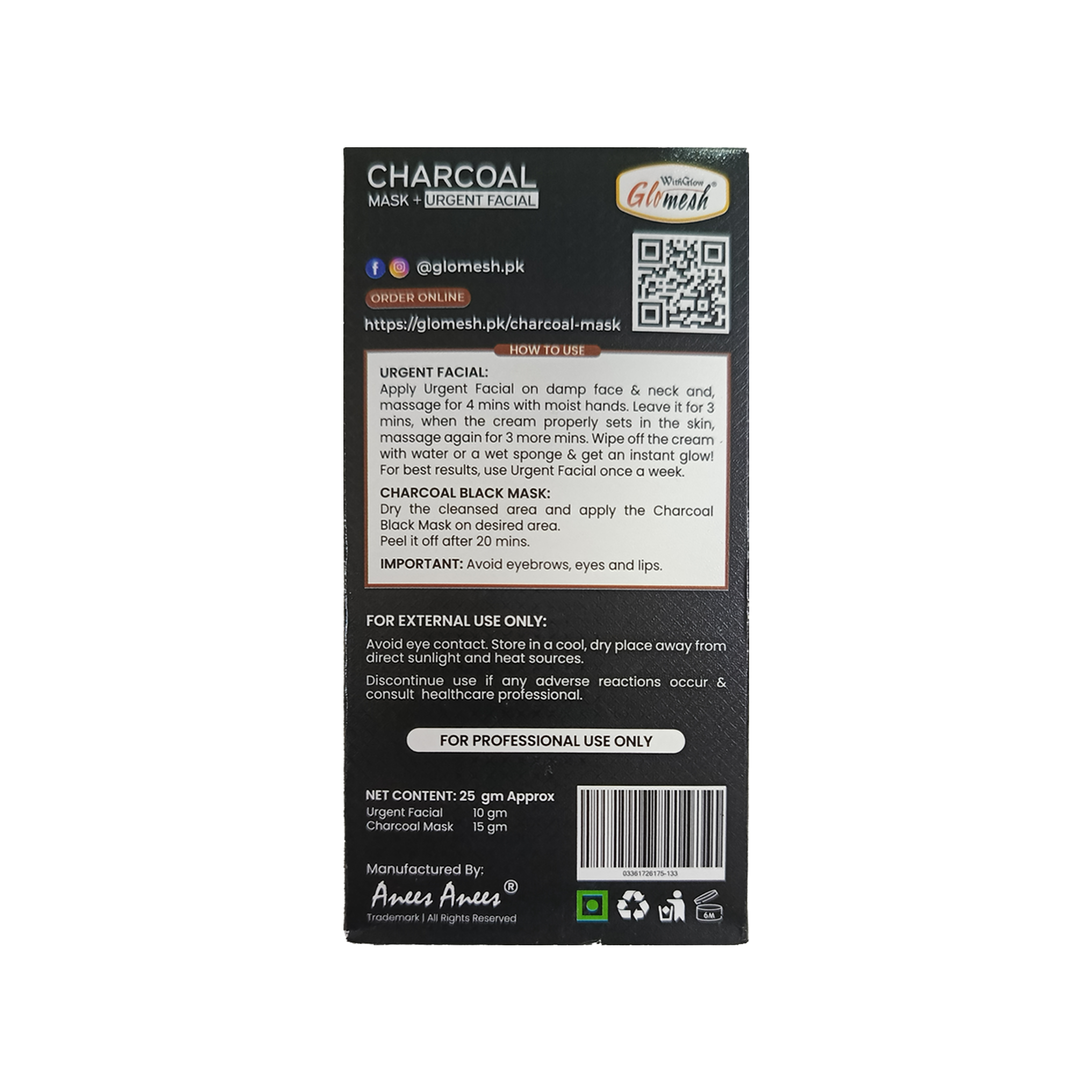 Charcoal Black Mask With Urgent Facial Sachet - Glomesh