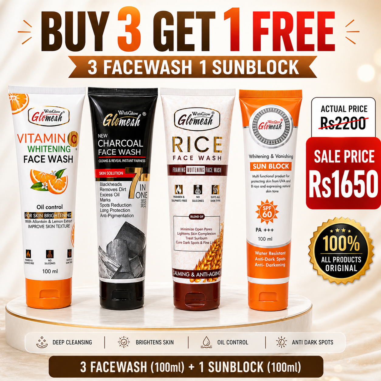 Buy 3 Face Wash Get 1 Sunblock Free - Glomesh