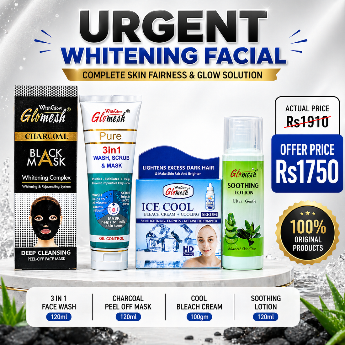 Urgent Whitening Facial Kit (4-Step Bundle) - Glomesh