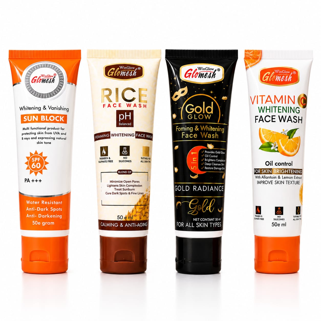 Glomesh Face Wash & Sunblock Combo Pack + FREE Rice Urgent Facial | 4-in-1 Skincare Bundle