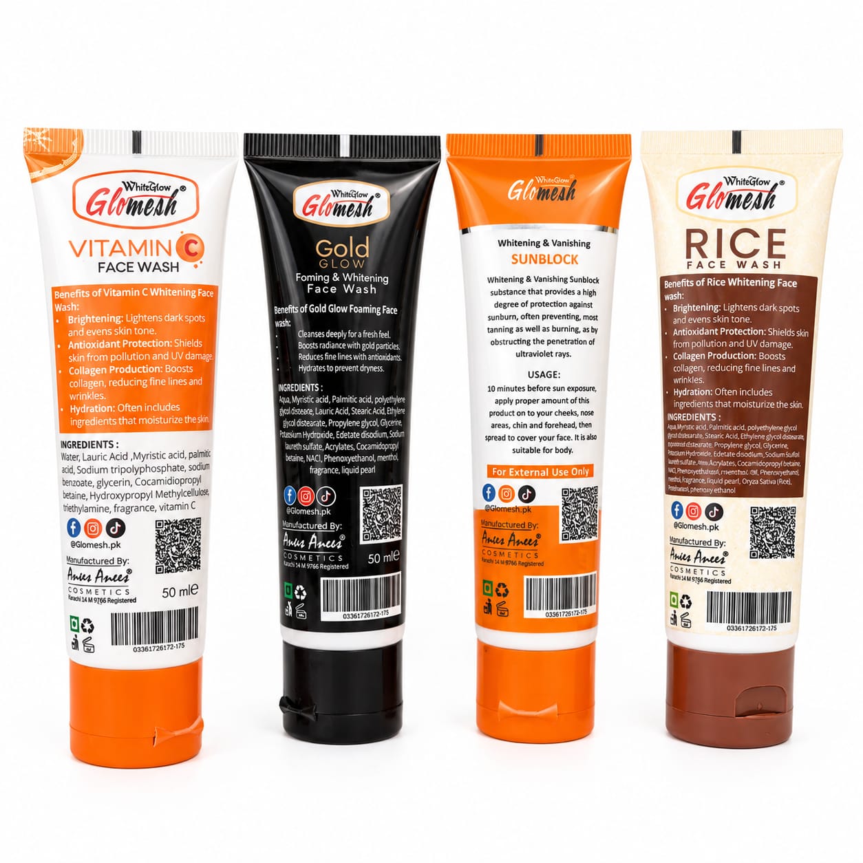 Glomesh Face Wash & Sunblock Combo Pack + FREE Rice Urgent Facial | 4-in-1 Skincare Bundle