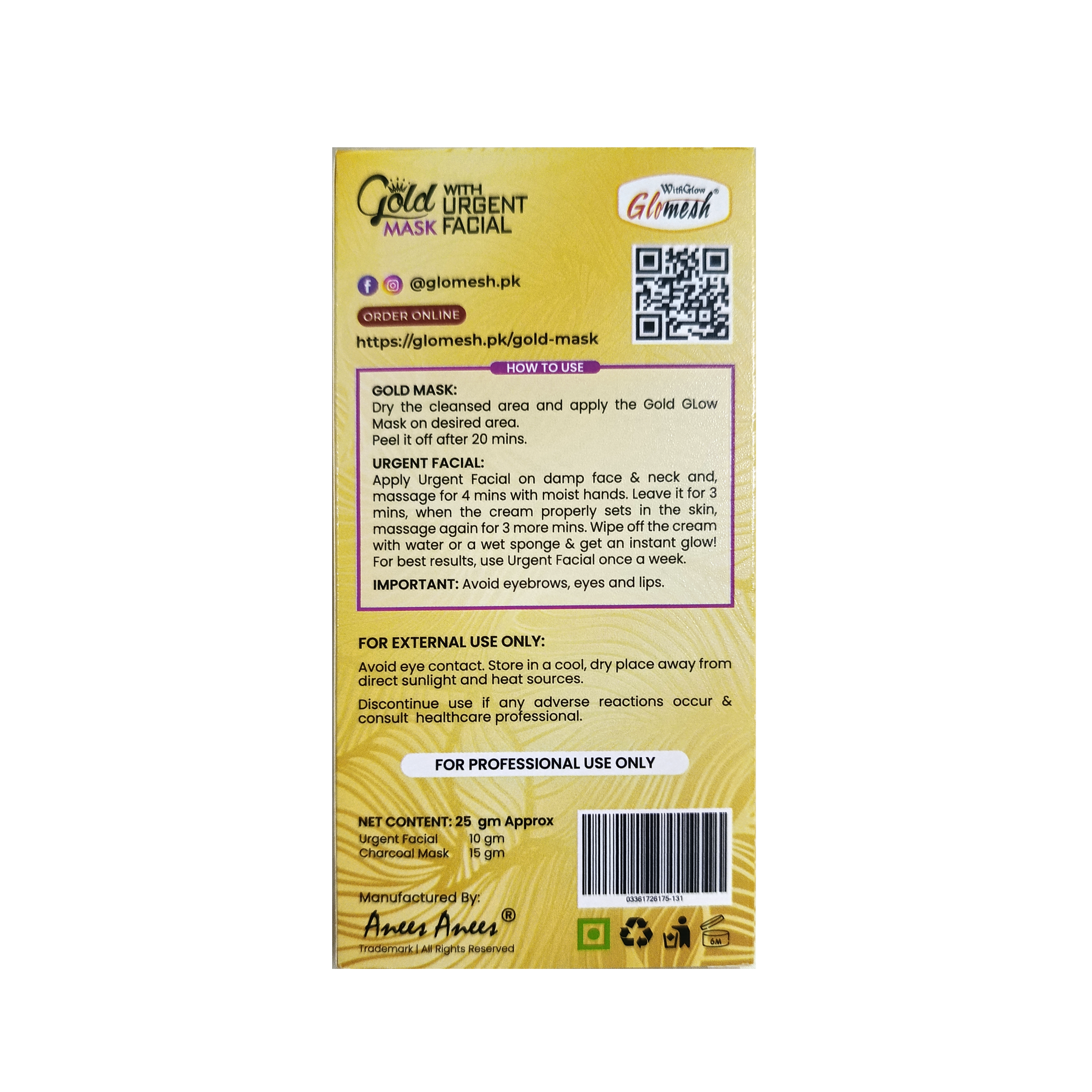 Gold Mask with Whitening Urgent Facial Sachet - Glomesh