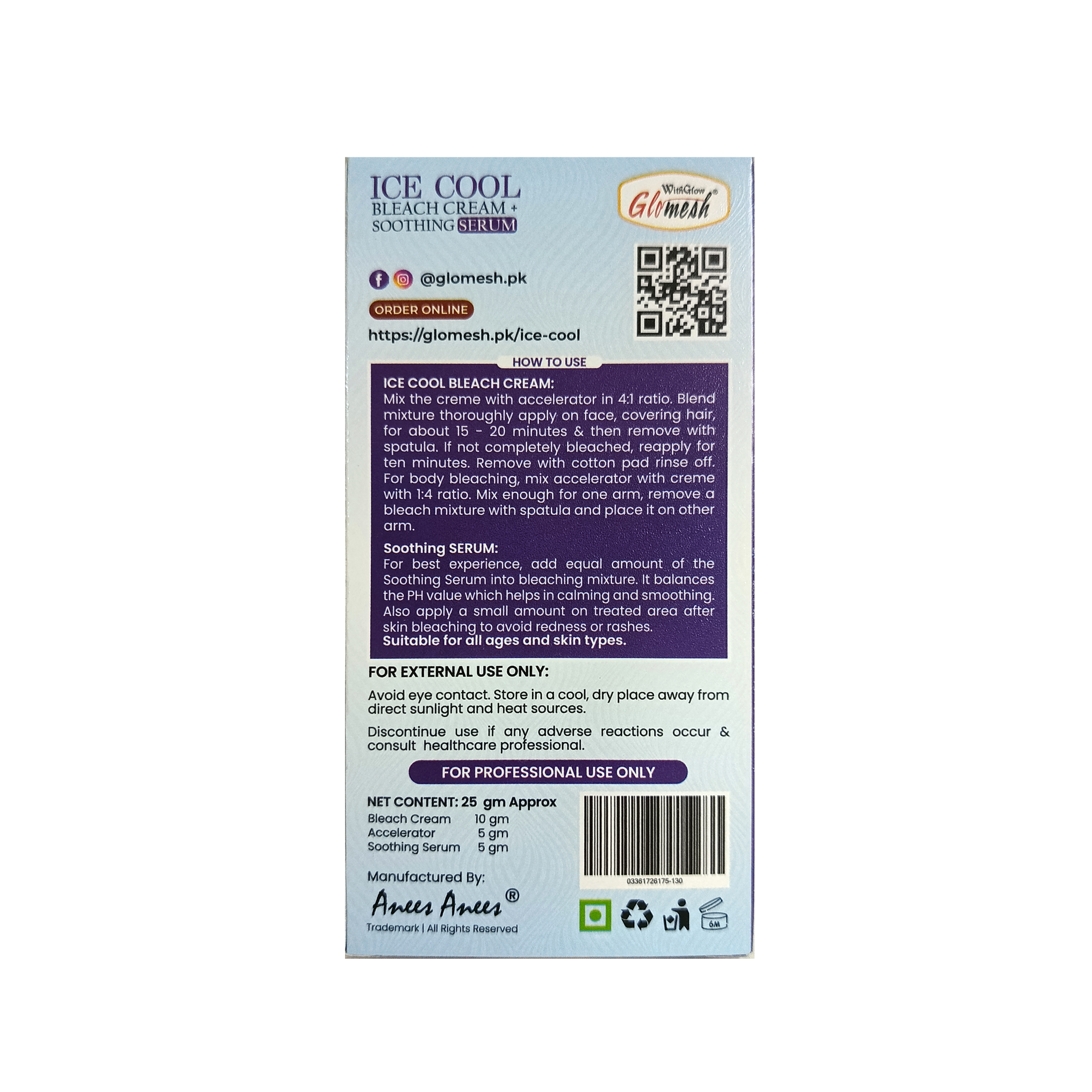 Ice Cool Bleach Cream with Soothing Serum Sachet - Glomesh
