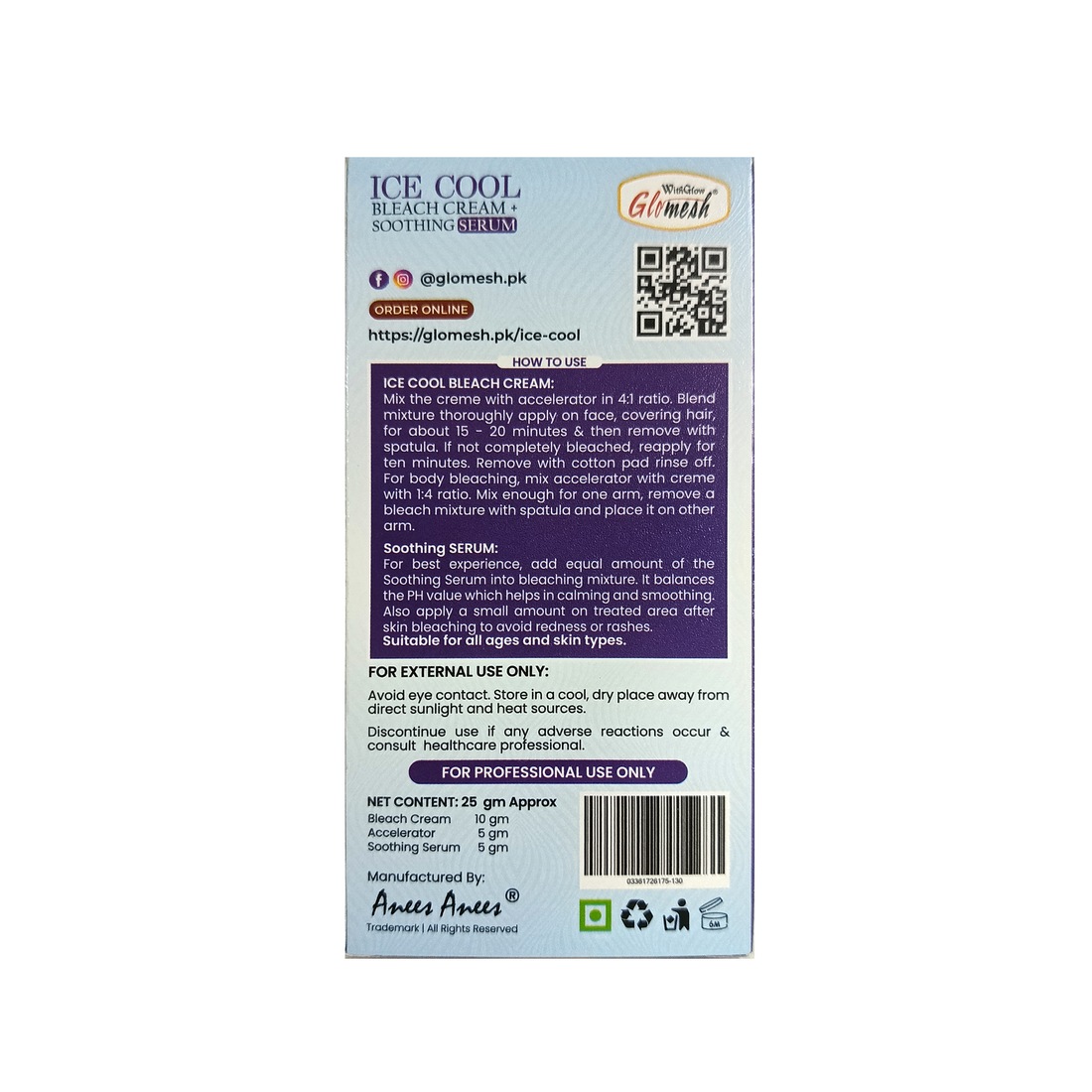 Ice Cool Bleach Cream with Soothing Serum Sachet - Glomesh