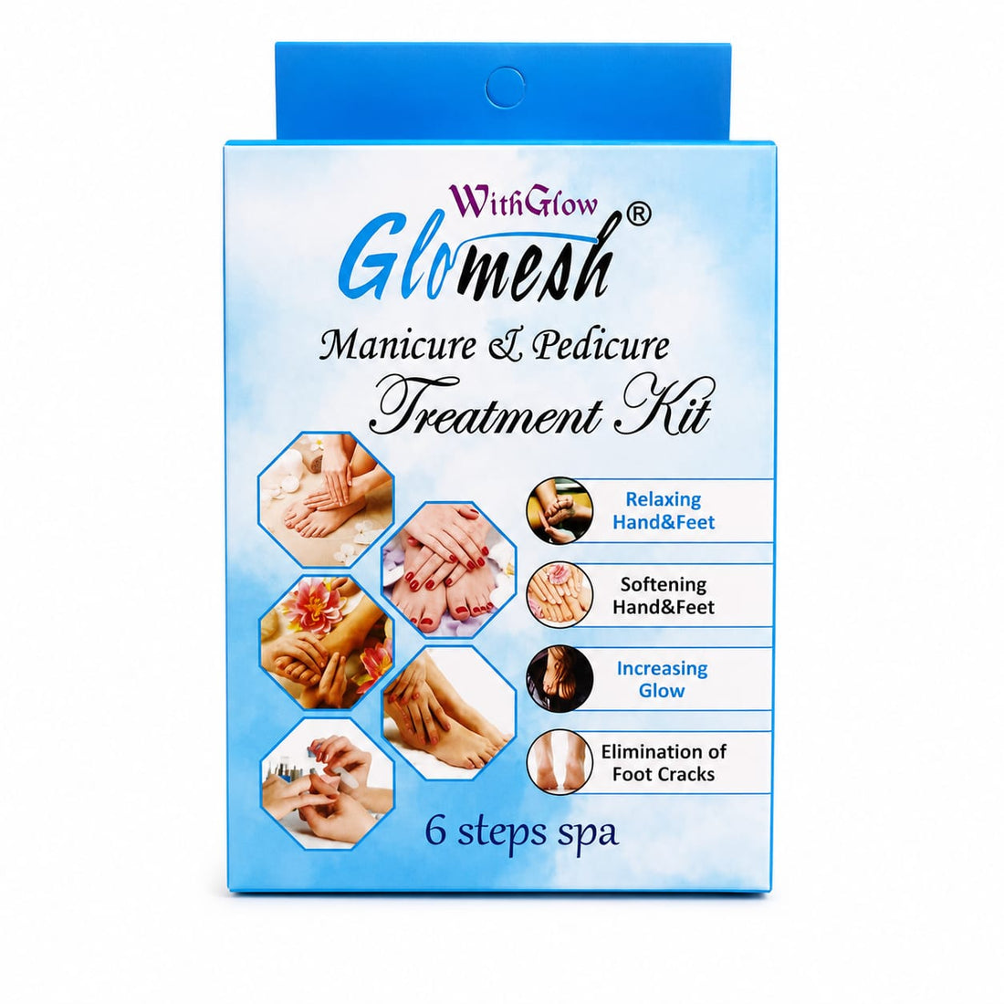 Glomesh Manicure & Pedicure Treatment Kit – 6 Steps Spa | Hand & Foot Care Kit | Softening & Relaxing Formula