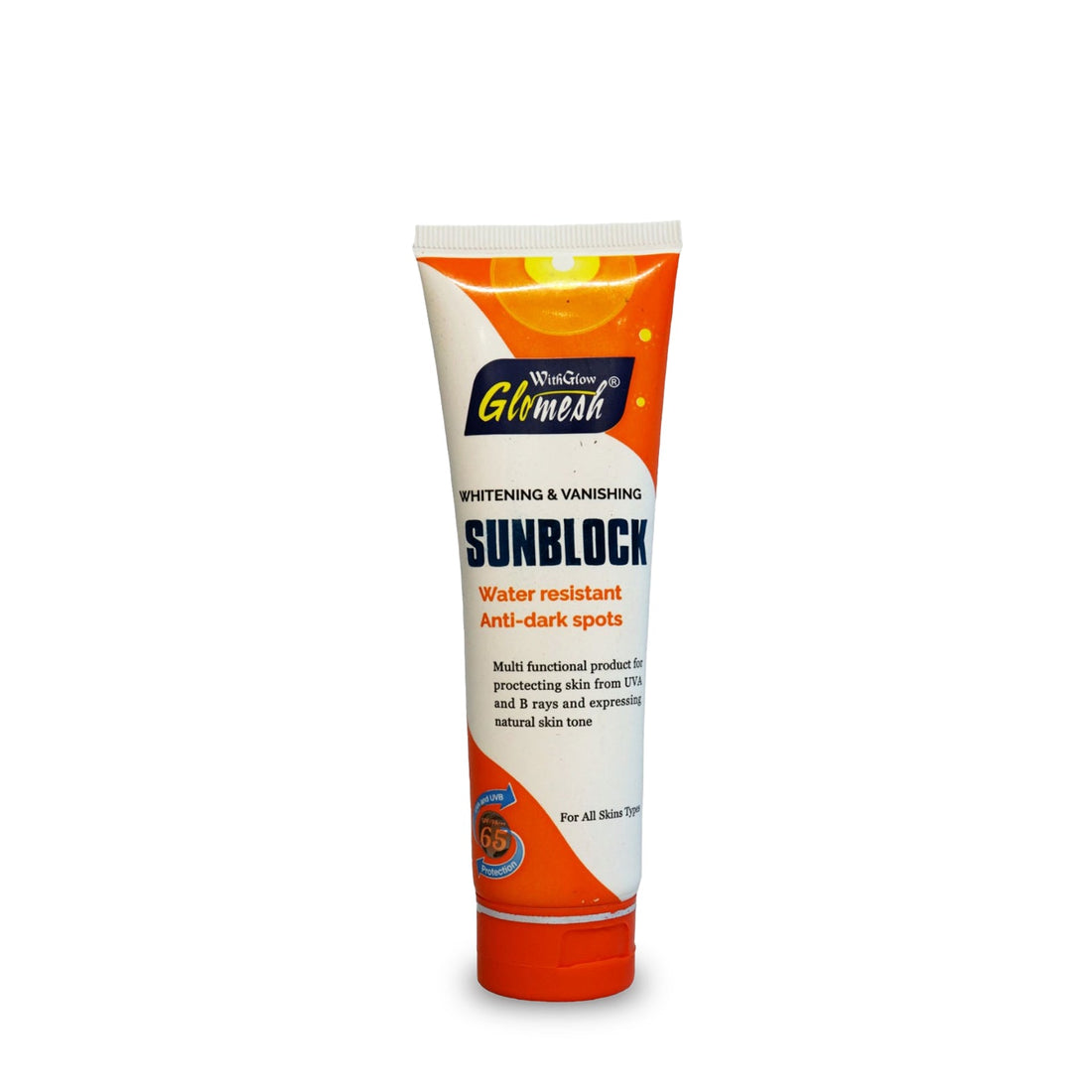 Glomesh Sunblock Skin Care WaterProof & Anti Dark Spots SPF 65 120ml - Glomesh
